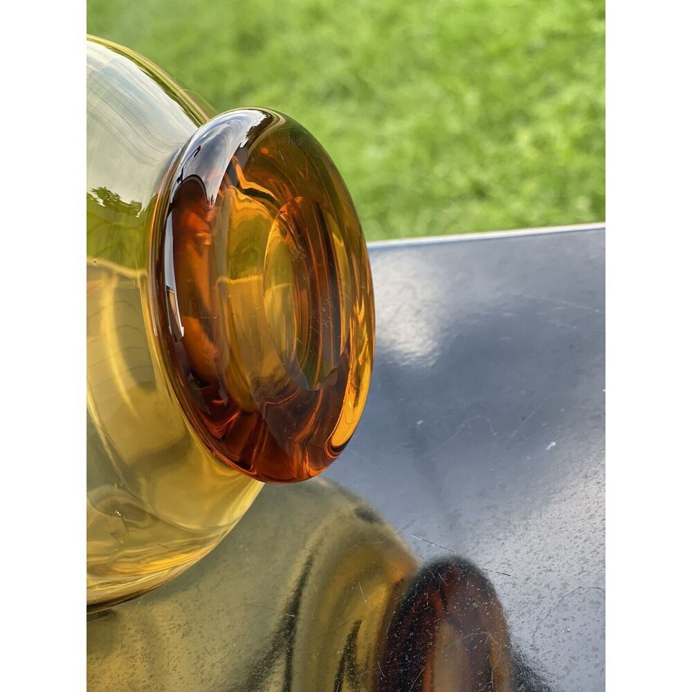 Vintage Clear Handle Amber Glass Pitcher Art Hand Blown 12” Decanter Decorative - Picture 5 of 8